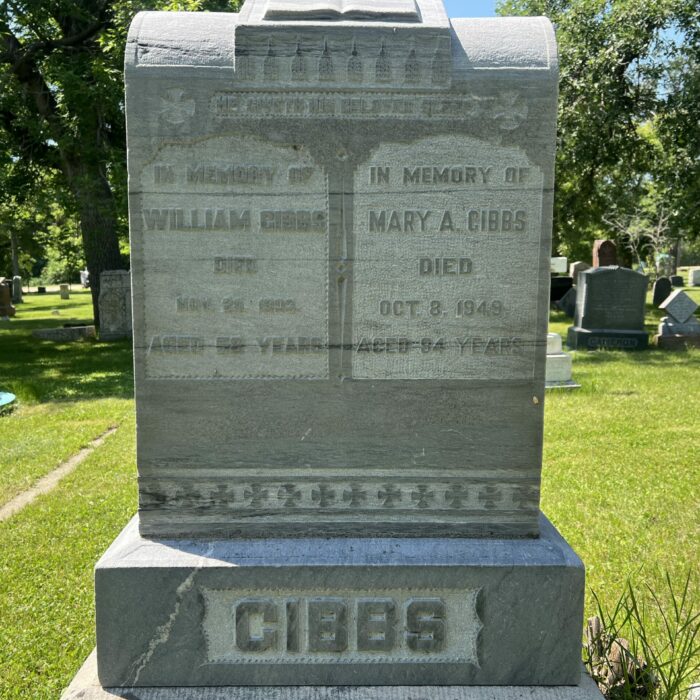 William Gibbs Gravestone, 2026, Selkirk Museum Collection Colour photo of a large light grey coloured gravestone