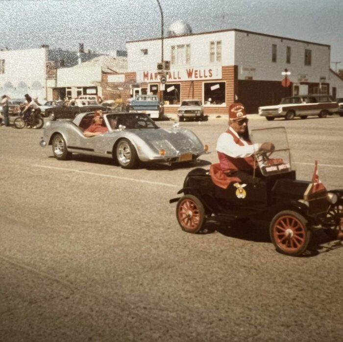 Shriner in a Mini Car, Date Unknown, Selkirk Museum Collection colour picture of a mini car in the parade