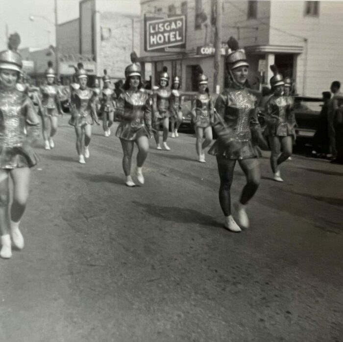 Marching Band, Date Unknown, Selkirk Museum Collection black and white photo of marching band