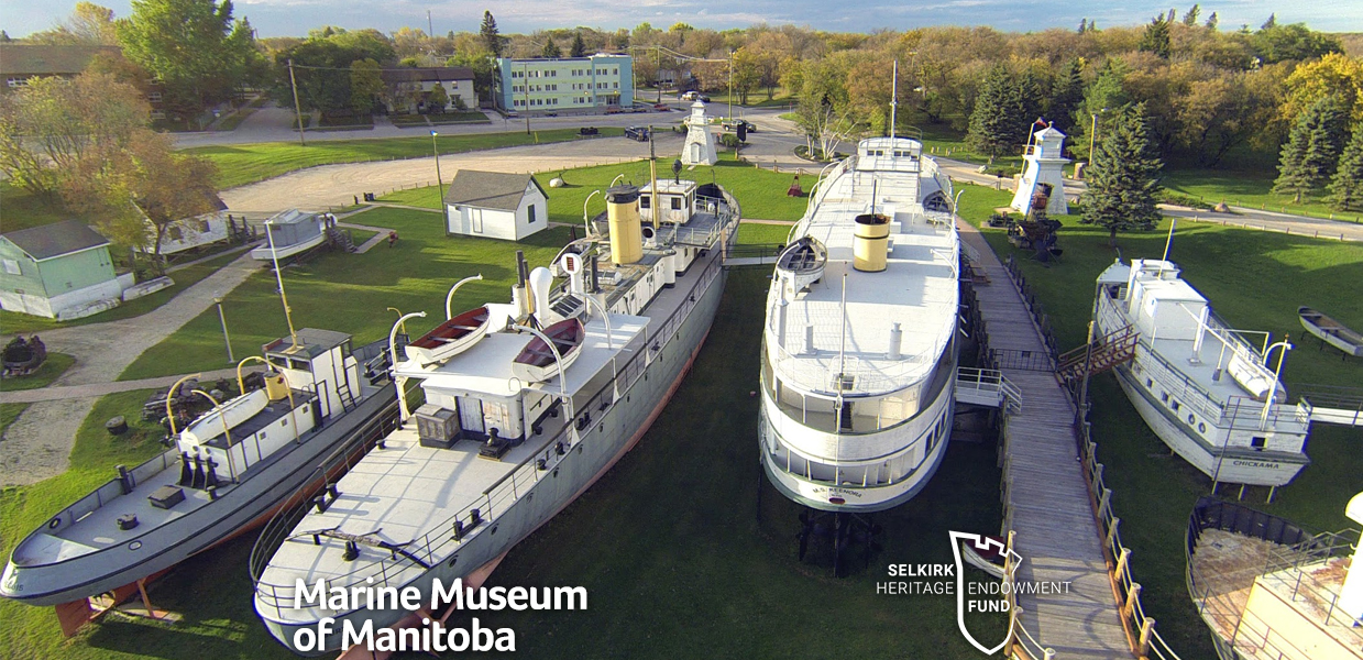 Shot looking down at the boat that are located at the Selkirk Marine Museum.