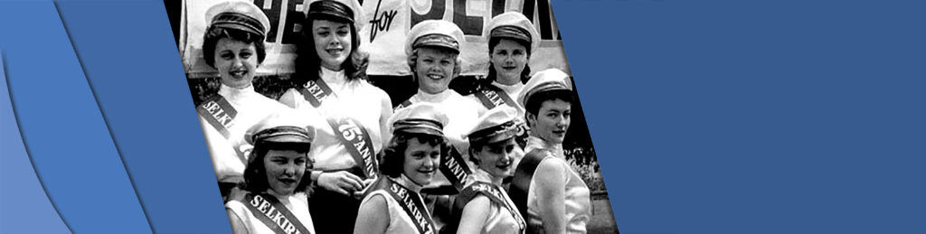 Ladies posing in uniforms for Selkirk's 75th anniversary.
