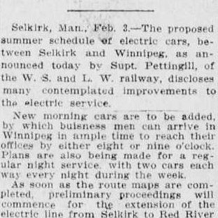 Improvements to the Service, 1911, Winnipeg Tribune Newspaper article about the improvements in transportation from Winnipeg to Selkirk.
