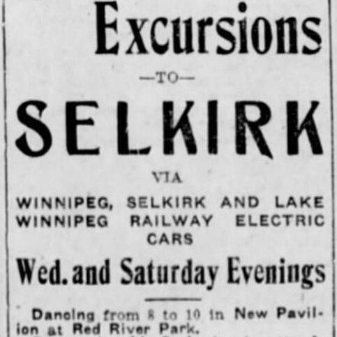 Starlight Excursions to Selkirk, 1909, Winnipeg Tribune Advertisement for Starlight excursions at Selkirk Park.