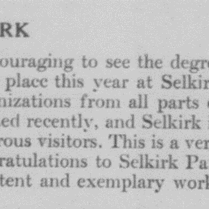 Congratulations to Selkirk Park Management for their Work, 1949 Selkirk Enterprise An article talking about how Selkirk Park is getting a lot more activity since the rejuvenation of the park.