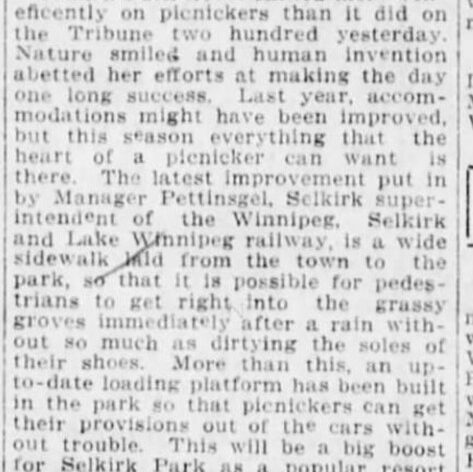 New Park Sidewalk, 1913, Winnipeg Tribune New sidewalks added to Selkirk Park. People are happy with these additions.