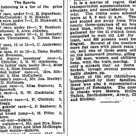 Odd Fellows At Selkirk, 1905, Winnipeg Free Press (2 of 2) Prize winners from "Oddfellows" sporting event held at Selkirk Park.