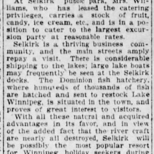 Plenty of Good Things, 1913, Winnipeg Tribune Article saying there is lots of business in Selkirk with plenty of things to keep people busy.
