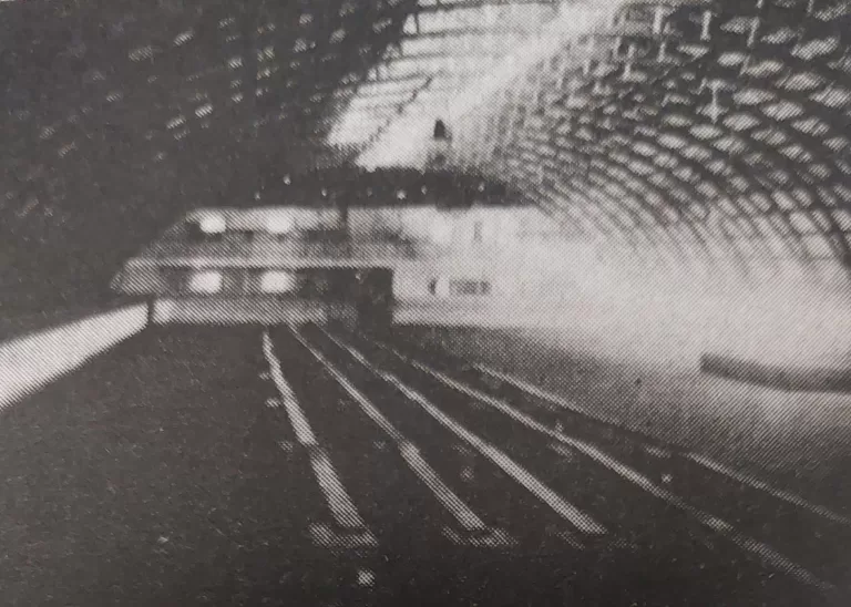Black and white image showing the concave shape of the Alexandra Rink