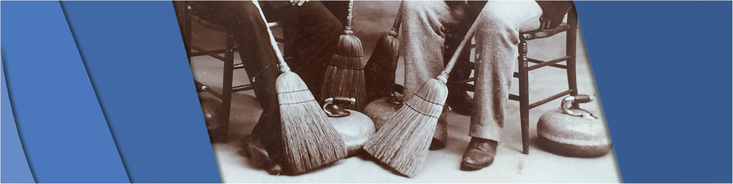 Curling Club Banner Heritage picture of people sitting by a curling rock in the early 1900s.
