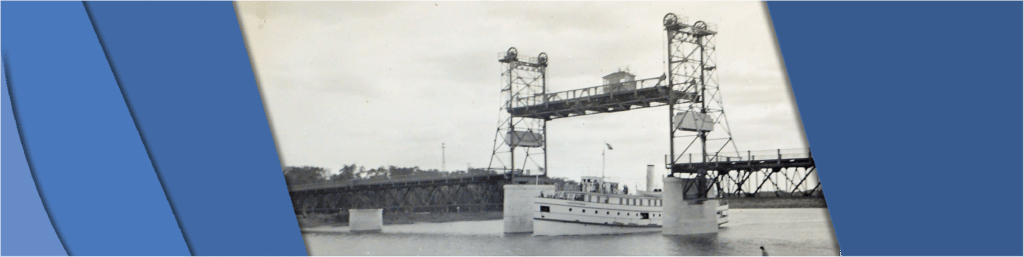 Photo showing the Selkirk bridge lifting with the S.S. Keenora traveling underneath