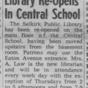 Library Re-Opens In Central School, 1959, Selkirk Enterprise Selkirk Library Re-Opens