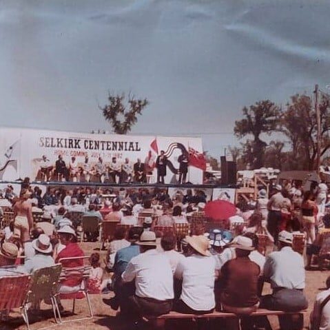 Selkirk Fire Department Centennial, 1982, Ted Wozny Large gathering for the Centennial presentation