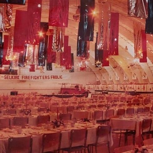 Selkirk Firefighters Frolic Night, 1982, Ted Wozny Lit up interior of the Selkirk Firefighters Frolic night