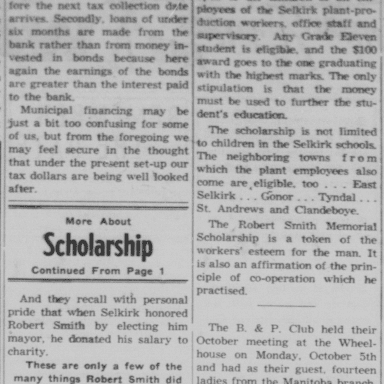 Newspaper article with a section advertising the Rolling Mills Scholarship