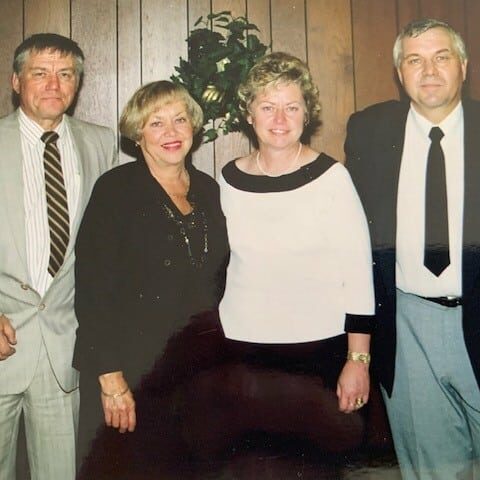 Bish, Anna, Mary, and John, 2007, Mary Shumilak Coloured portrait of Bish, Anna, Mary, and John