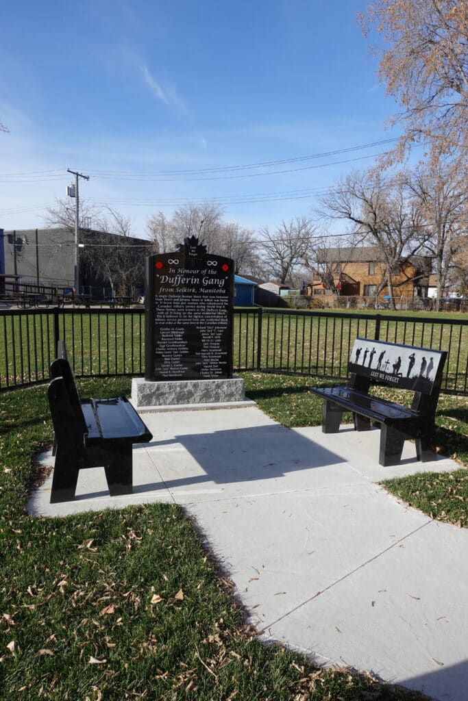 The benched memorial for the Dufferin gang