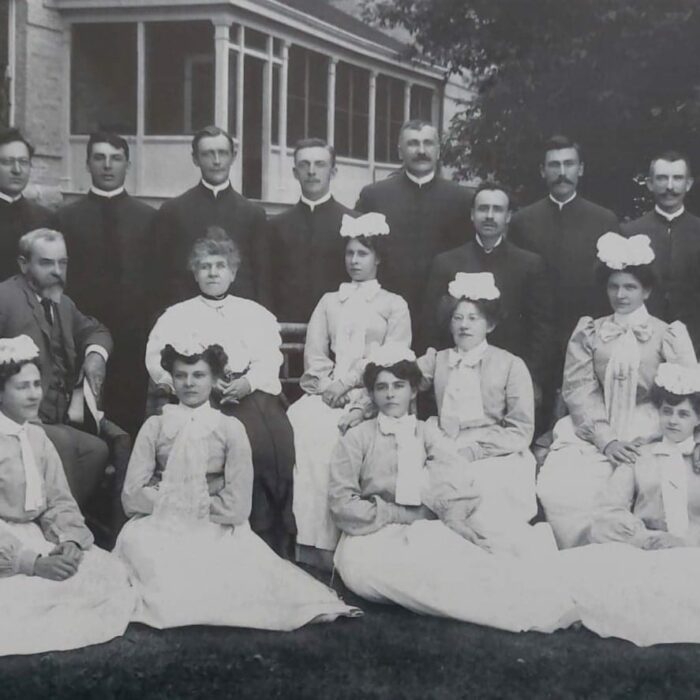 Asylum Staff, Center Row from Left: Dr. David Young and Matron Miss Euphemia Bride, 1905, Selkirk Mental Health Centre Archives Selkirk Asylum Staff 1905
