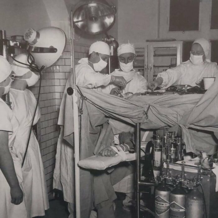 Leucotomy Being Performed in the Operating Room of the Infirmary Building, 1950s, Selkirk Mental Health Centre Archives Operating Room Leucotomy