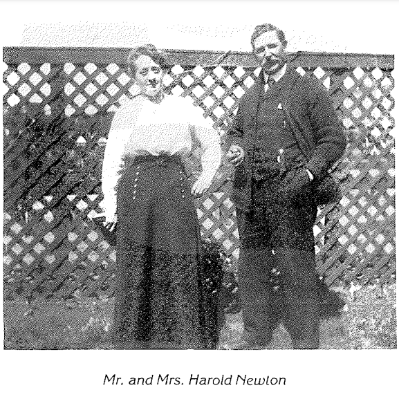 Mr. and Mrs. Harold Newton, Date Unknown, 'Gathered in His Name' Christ Church 1887-1987 Black and white portrait of Mr. and Mrs. Harold Newton