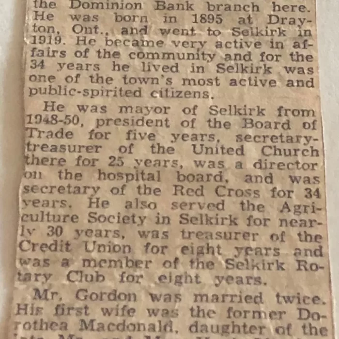 Noted in Sports W. Gordon Dies, 1953, Geoff Blackwood Newspaper article titled noted in sports W. Gordon dies