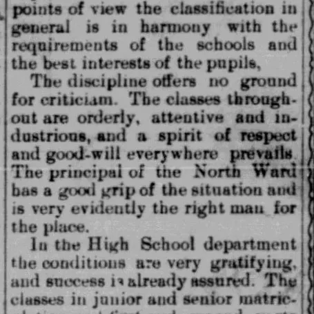 School Inspector's Report, 1908, Selkirk Enterprise Newspaper feature of a school inspectors report