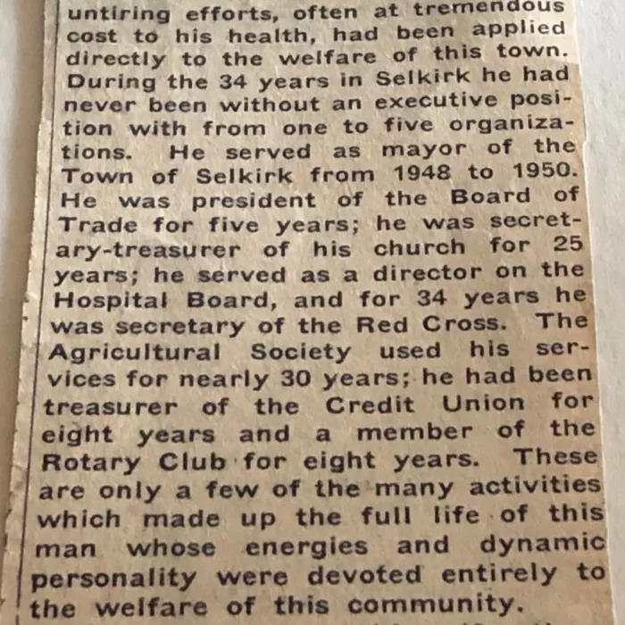 Town Mourns Death of William E. Gordon, 1953, Geoff Blackwood Newspaper article titled town mourns death of William E. Gordon