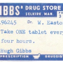 A Typical Gibbs' Drug Store Prescription Label, Date Unknown, A Magical Place, Hugh H. Gibbs Prescription from Gibbs drugstore