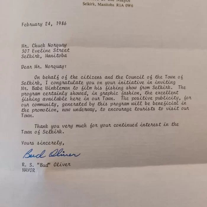 A printed congratulations from Mayor Bud Oliver