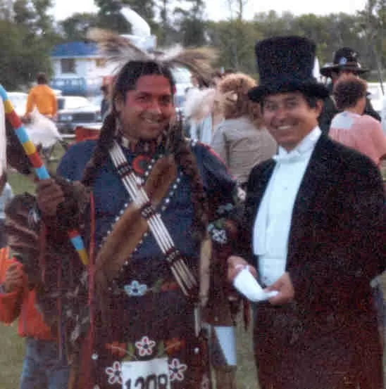 Dennis Francis and Bill Shead at Selkirk Centennial Pow Wow in Selkirk Park, 1982, Bill Shead