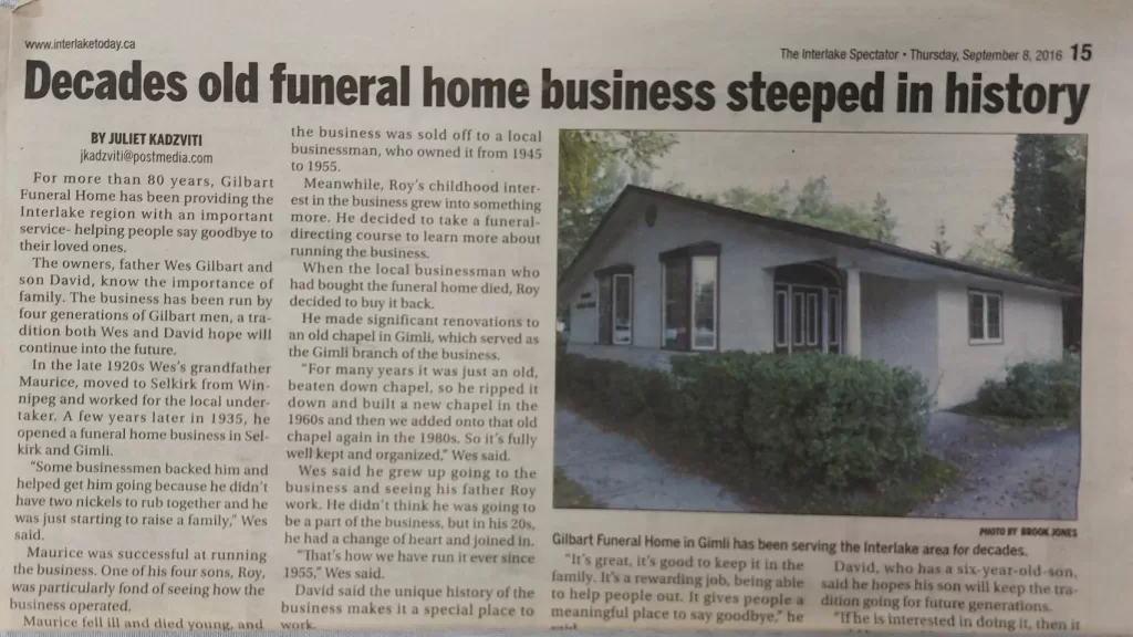 Interlake Spectator, Decades Old Funeral Home Business Steeped in History, Sep 8 2016