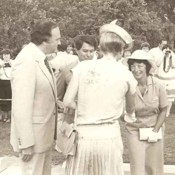 Princess Anne Visits Selkirk Park During the Centennial Celebrations, 1982, Bill Shead Black and white view of Princess Anne meeting people in Selkirk