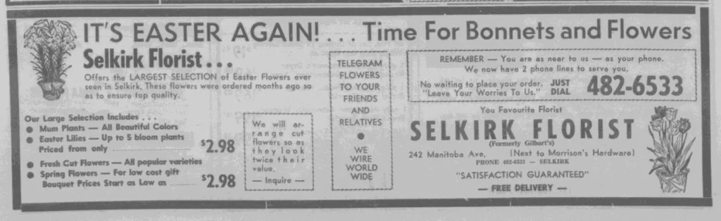 It's Easter Again Selkirk Florist, April 10, 1963, Selkirk Enterprise p.4
