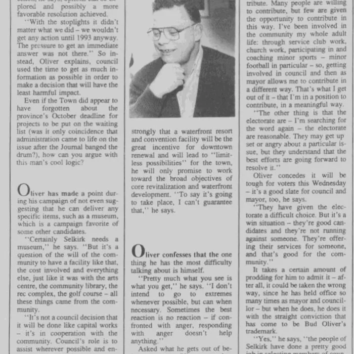 The Unshakeable Bud Oliver, 1992, Selkirk Journal p. 6 Newspaper article dedicated to Bud Oliver