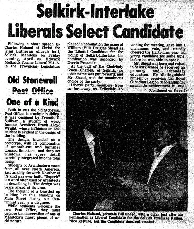 Selkirk-Interlake Liberals Select Candidate, Stonewall Argus and Teulon Times, May 3, 1978
