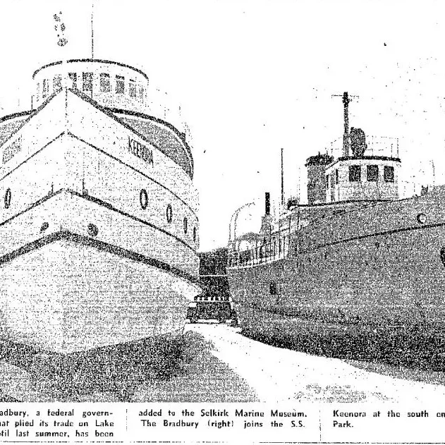 The Bradbury, 1976, Winnipeg Free Press Black and white grainy pictures of the ships at the Marine Museum