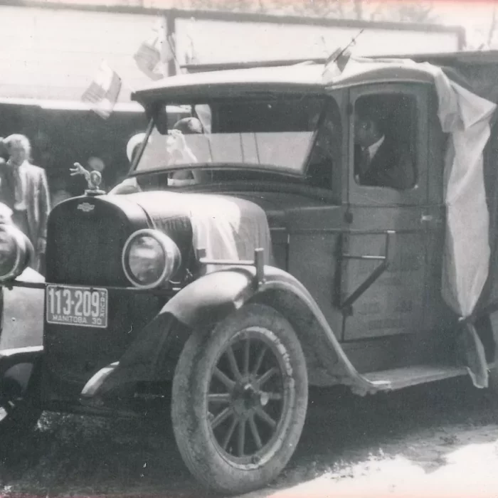 Fair Parade Car, 1930, Ted Francis Black and white picture of a parade car in 1930