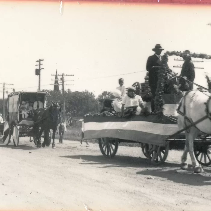 Fair Parade Float, 1930, Ted Francis Black and white picture of the parade in 1930