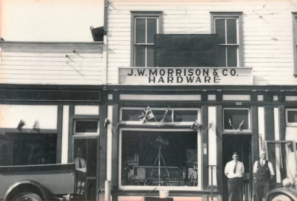 Black and white picture of the J.W. Morrison & CO. Hardware