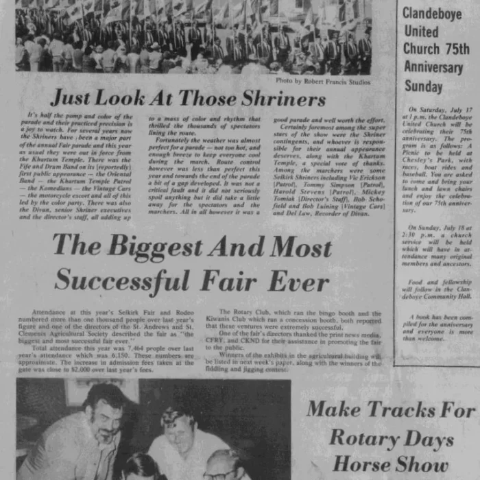 The Biggest and Most Successful Fair Ever, July 1976, Selkirk Enterprise Newspaper article titled the biggest and most successful fair ever