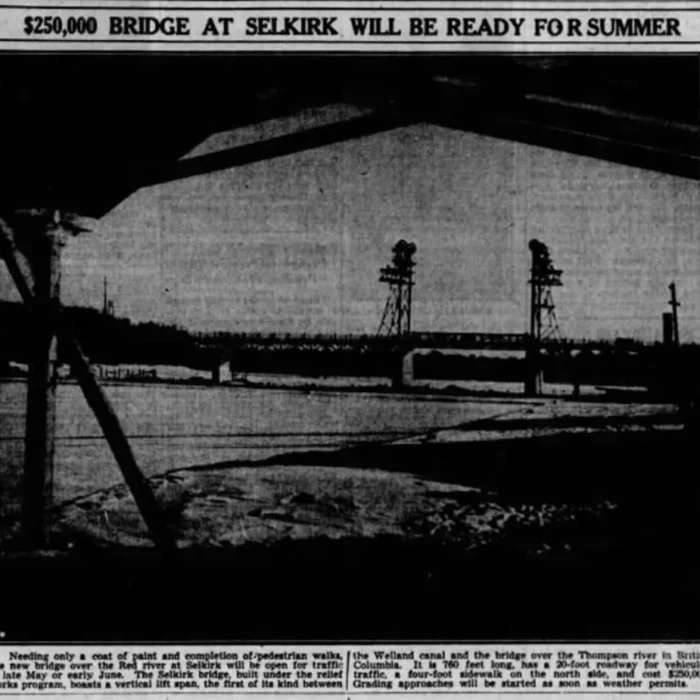 $250,000 Bridge at Selkirk Will Be Ready for Summer, April 4 1936, Winnipeg Tribune Newspaper with large featured photo of the Lift Bridge
