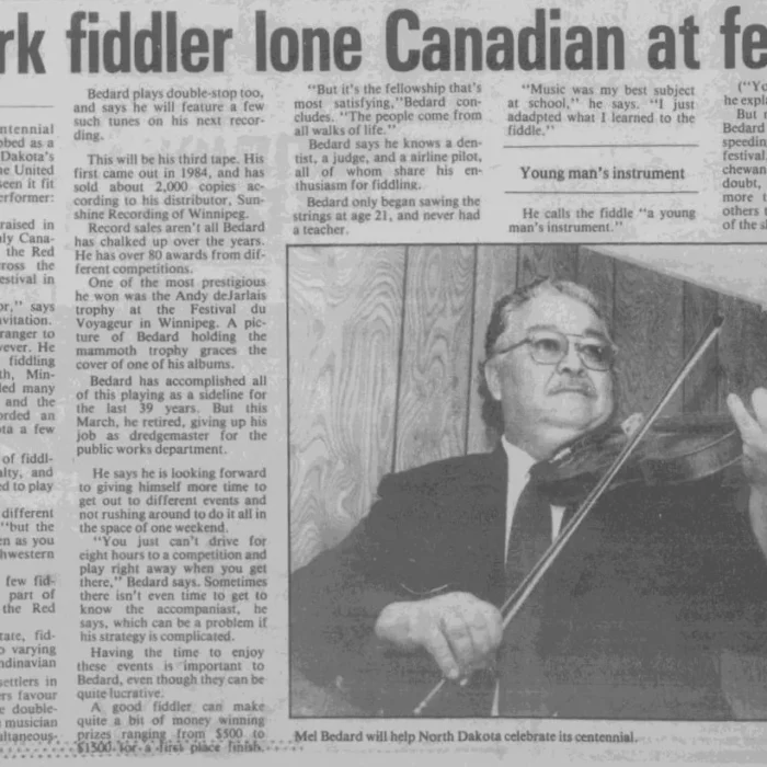 Selkirk Fiddler Lone Canadian at Festival, 1989, Selkirk Journal Newspaper article titled Selkirk fiddler lone Canadian at festival