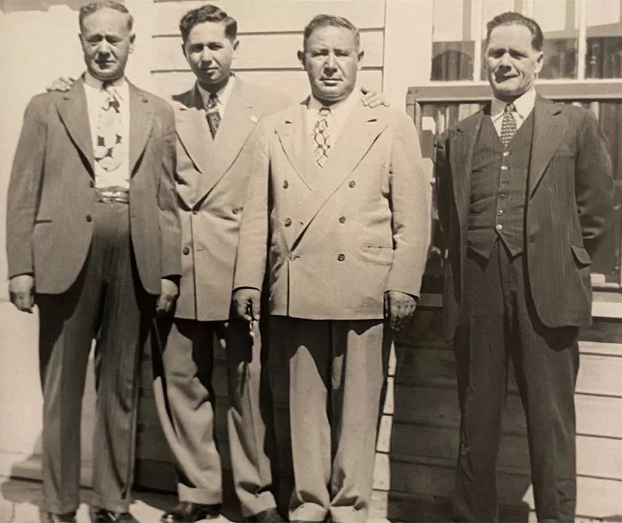 Ben Kovitz, David Kovitz, Frank Berg, and Harry Rifkin, Selkirk, 1946, The Berk Family of Troskunai