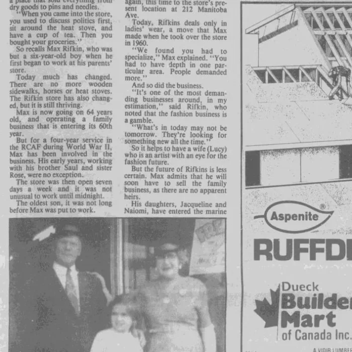 Newspaper article titled Rifkin remembers early beginning