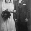 Black and white wedding portrait of Freda and Harry Rifkin