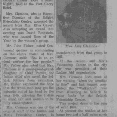 Newspaper article titled Amy Clemons chosen woman of the year