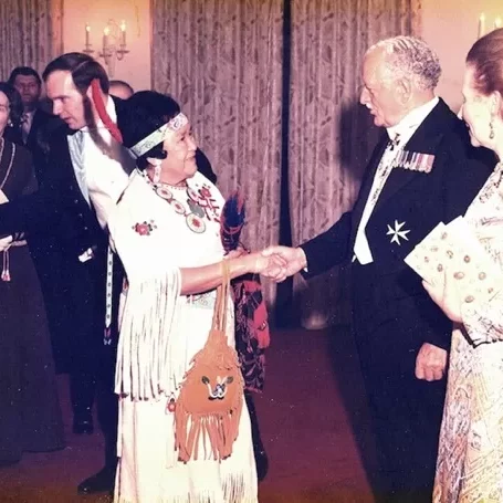 Coloured portrait of Amy Clemons meeting the Governor General