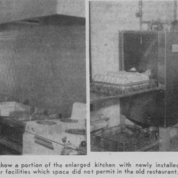 Black and white grainy pictures of the kitchen in the new dinette