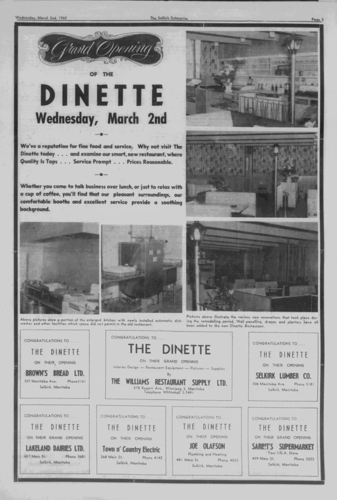 Grand Opening of the Dinette, 1960, Selkirk Enterprise