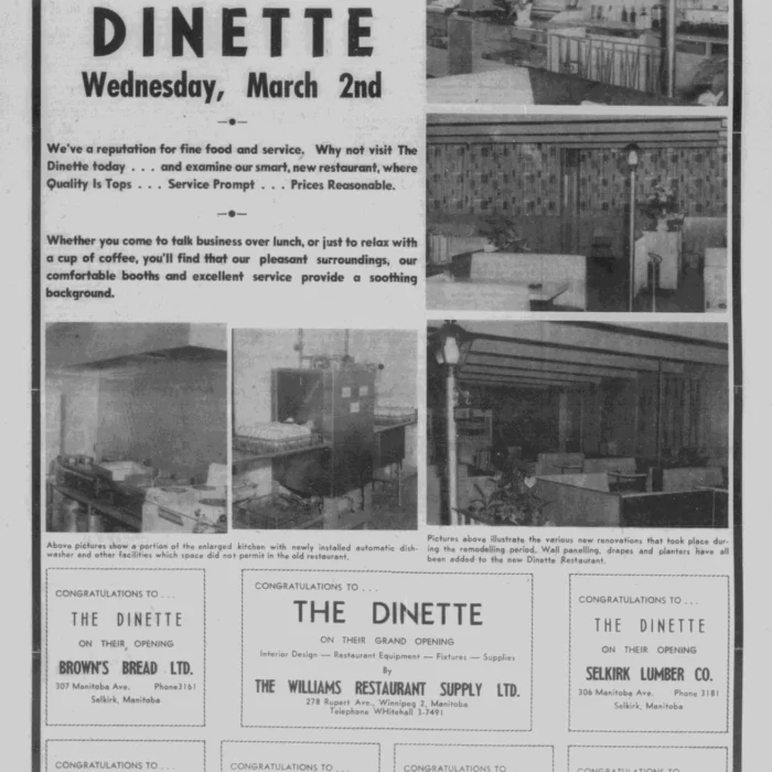 Newspaper article advertising the grand opening of the new dinette