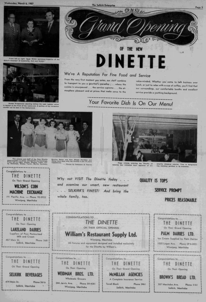 Grand Opening of the New Dinette, 1957, Selkirk Enterprise